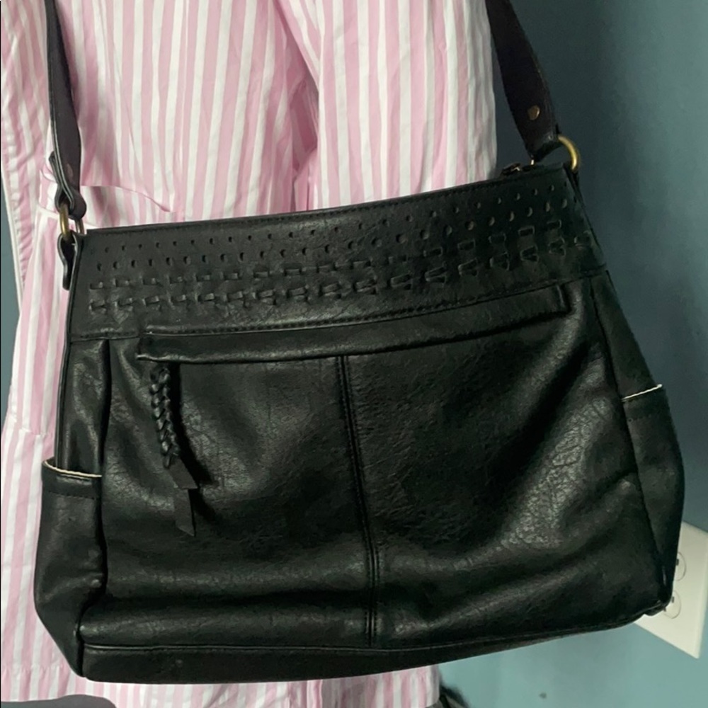 HAYDEN-HARNETT BLACK BRAIDED LYLA CROSSBODY BAG